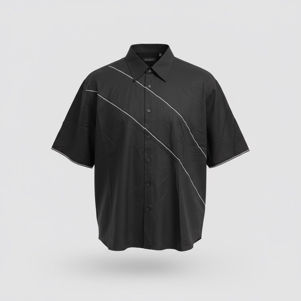 Vintage Y2K Illusionz Black Short Sleeve  Shirt Men's 4XL Diagonal Stripe Accent